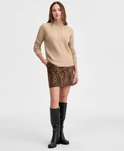 On 34th Women's Mock-neck Cable-knit Pullover Sweater, Created For Macy's In Brown