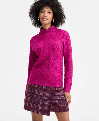 On 34th Women's Mock-neck Cable-knit Pullover Sweater, Created For Macy's In Pink