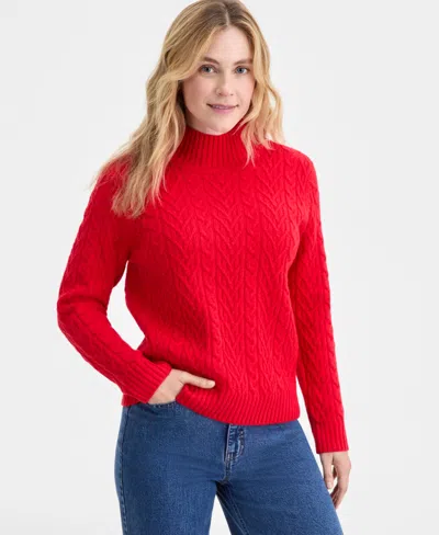 On 34th Women's Mock-neck Cable-knit Pullover Sweater, Created For Macy's In Red