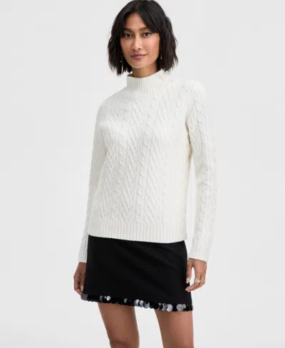 On 34th Women's Mock-neck Cable-knit Pullover Sweater, Created For Macy's In White