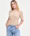 On 34th Women's Mock Neck Elbow-sleeve Top, Created For Macy's In Neutral