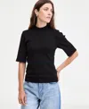 On 34th Women's Mock Neck Elbow-sleeve Top, Created For Macy's In Black