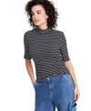 Shop On 34th Women's Mock Neck Elbow-sleeve Top, Created For Macy's In Deep Black Cmb
