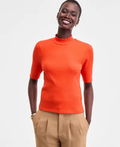 On 34th Women's Mock Neck Elbow-sleeve Top, Created For Macy's In Orange