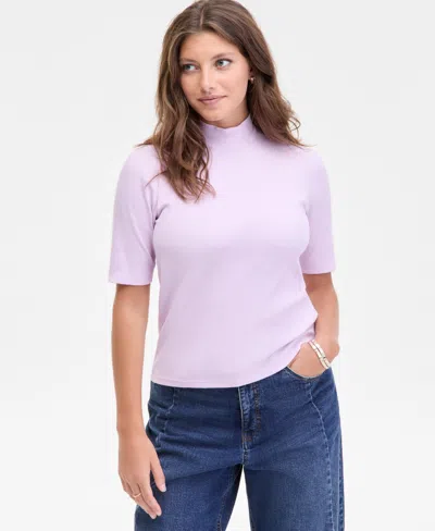 On 34th Women's Mock Neck Elbow-sleeve Top, Created For Macy's In Purple