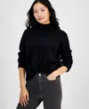 On 34th Women's Mock-neck Jersey Roll-trim Sweater, Exclusively At Macy's In Deep Black