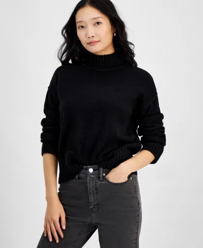 On 34th Women's Mock-neck Jersey Roll-trim Sweater, Exclusively At Macy's In Deep Black
