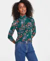 On 34th Women's Patterned Mock-neck Mesh Top, Created For Macy's In Dark Forest