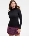 On 34th Womens Mock Neck Micro Rib Top Xxs 4x Macys Exclusive In Black