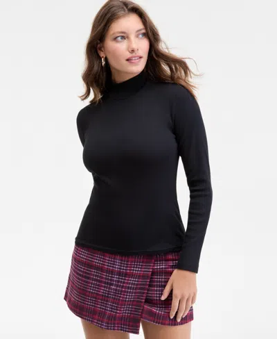 On 34th Womens Mock Neck Micro Rib Top Xxs 4x Macys Exclusive In Black