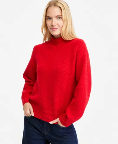 On 34th Women's Mock-neck Relaxed Barrel Sleeve Sweater, Macy's Exclusive In Red