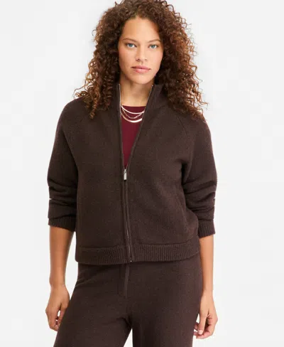 On 34th Women's Mock-neck Sweater Track Jacket, Macy's Exclusive In Brown