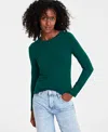 On 34th Plus Size Solid Long-sleeve Crewneck Knit Top, Created For Macy's In Dark Forest