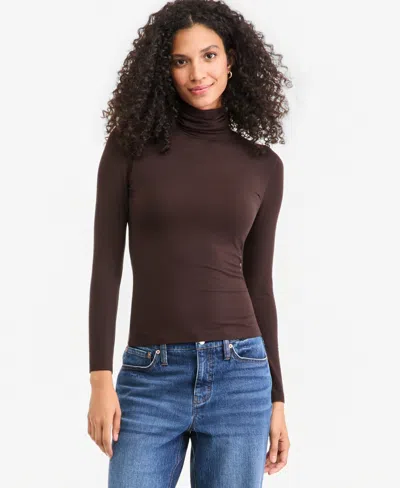On 34th Women's Modal Long Sleeve Turtleneck, Created For Macy's In Ganache