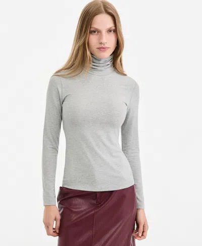 On 34th Women's Modal Long Sleeve Turtleneck, Created For Macy's In Light Grey Heather