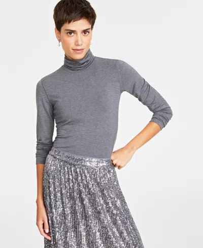 On 34th Women's Modal Long Sleeve Turtleneck, Created For Macy's In Med Grey Heather