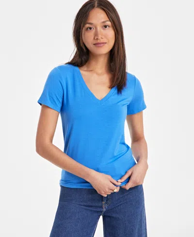 On 34th Women's Modal V-neck T-shirt, Created For Macy's In Beach Blue