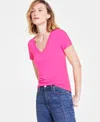 On 34th Women's Modal V-neck T-shirt, Created For Macy's In Fuchsia Purple