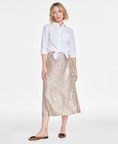 On 34th Women's Multi Sequin Midi Skirt, Created For Macy's In Naked Clay