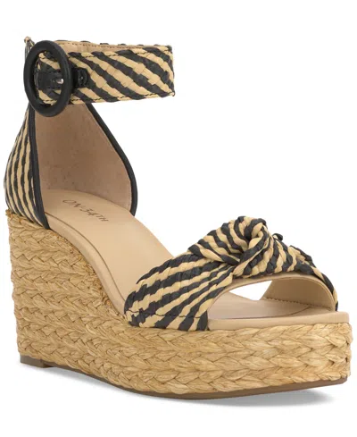 On 34th Women's Nihari Knot Wedge Sandals, Created For Macy's In Black,natural Raffia