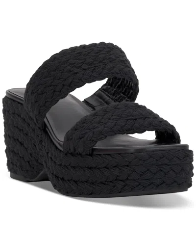 On 34th Women's Norina Woven Two Band Wedge Sandals, Created For Macy's In Black Raffia