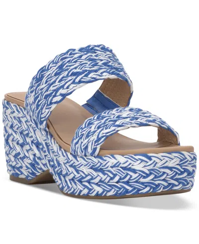 On 34th Women's Norina Woven Two Band Wedge Sandals, Created For Macy's In Blue,white Raffia
