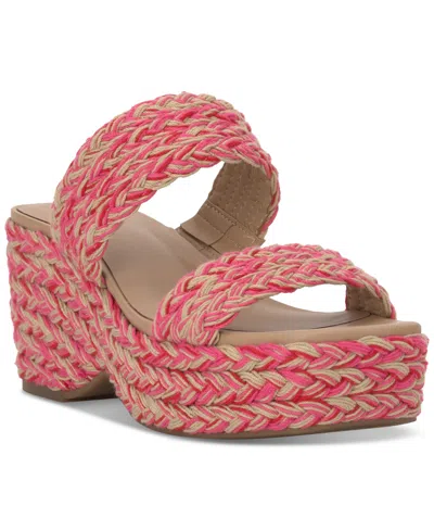 On 34th Women's Norina Woven Two Band Wedge Sandals, Created For Macy's In Pink Multi Raffia