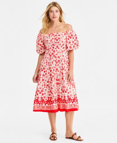 On 34th Women's Off-the-shoulder Puff-sleeve Midi Dress, Exclusively At Macy's In Brown