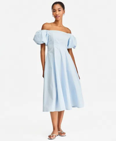On 34th Women's Off-the-shoulder Puff-sleeve Midi Dress, Exclusively At Macy's In Blue