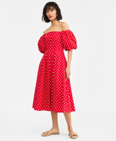 On 34th Women's Off-the-shoulder Puff-sleeve Midi Dress, Exclusively At Macy's In Red