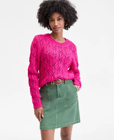 On 34th Women's Open-stitch Crewneck Sweater, Macy's Exclusive In Pink