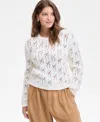 On 34th Women's Open-stitch Crewneck Sweater, Macy's Exclusive In White