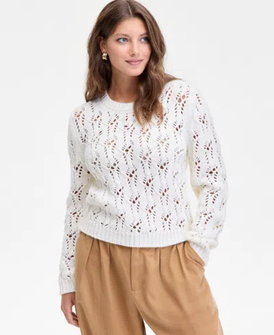 On 34th Women's Open-stitch Crewneck Sweater, Macy's Exclusive In White