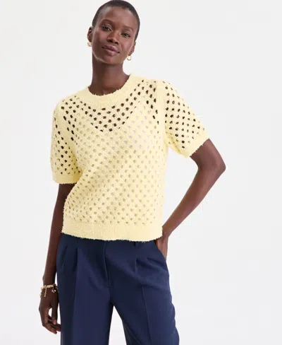 On 34th Women's Open-stitch Short-sleeve Sweater, Macy's Exclusive In Yellow