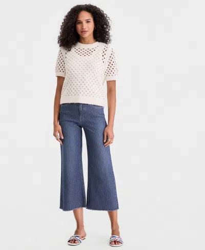 On 34th Women's Open-stitch Short-sleeve Sweater, Macy's Exclusive In White