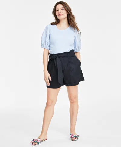 On 34th Women's Paperbag-waist Belted Shorts, Created For Macy's In Deep Black