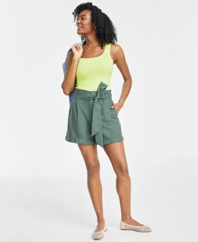 On 34th Women's Paperbag-waist Belted Shorts, Created For Macy's In Palmetto
