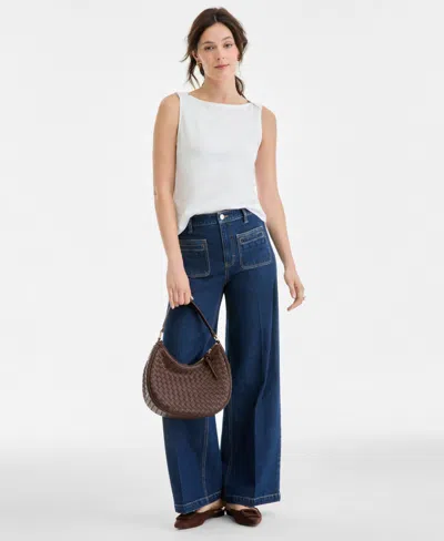 On 34th Women's Patch-pocket High Rise Wide-leg Jeans, Macy's Exclusive In Blue