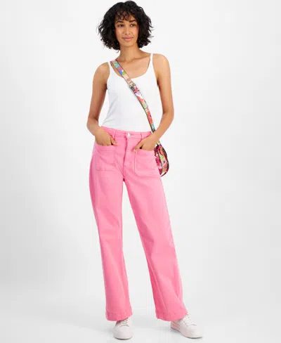 On 34th Women's Patch-pocket Wide-leg Jeans, Created For Macy's In Azalea Pink