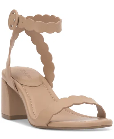 On 34th Women's Pathina Scalloped Block Heel Sandals, Exclusively At Macy's In Dark Almond Smooth