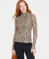 On 34th Women's Patterned Mock-neck Mesh Top, Created For Macy's In Sunset Nude