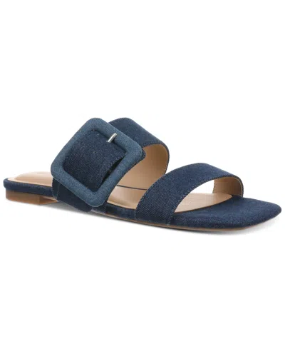 On 34th Women's Paulina Buckled Two-band Flat Sandals, Created For Macy's In Denim Fabric
