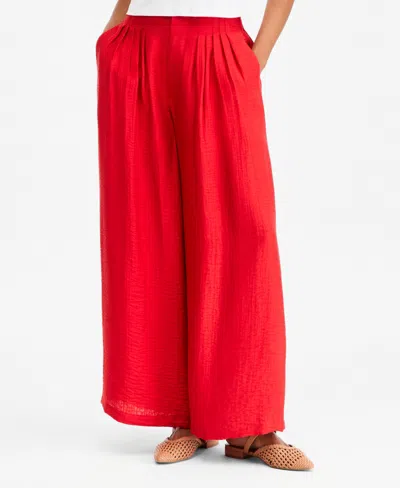 On 34th Women's Pintucked Gauze Wide-leg Pants, Macy's Exclusive In Red