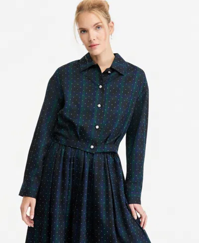 On 34th Women's Plaid Abbreviated Button-down Embellished Top, Macy's Exclusive In Ivy League