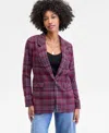 On 34th Women's Plaid Single-button Blazer, Macy's Exclusive In Burgundy