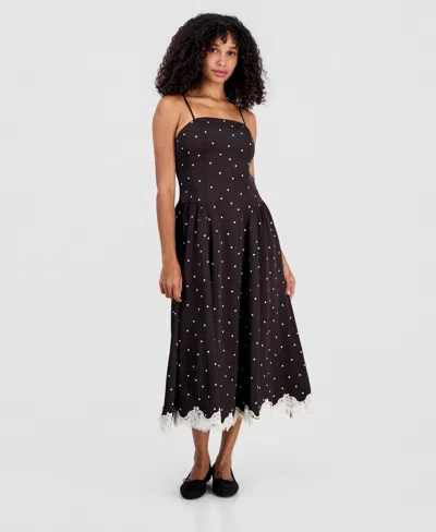 On 34th Women's Playful Dots Lace-trim Dress, Macy's Exclusive In Black