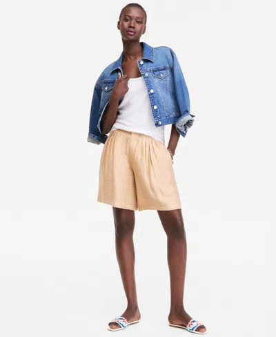 On 34th Women's Pleated Gauze Shorts, Macy's Exclusive In Neutral