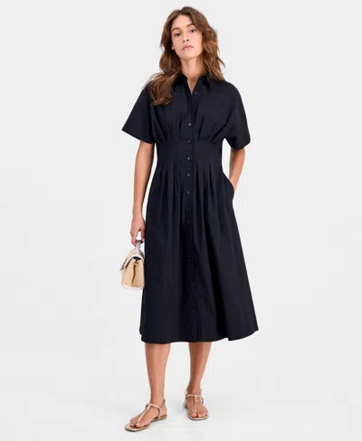 On 34th Women's Pleated Waist Midi Shirtdress, Macy's Exclusive In Black