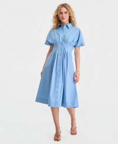 On 34th Women's Pleated Waist Midi Shirtdress, Macy's Exclusive In Blue