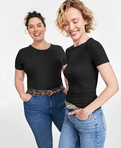 On 34th Women's Plus Size Ribbed T-shirt, Created For Macy's In Black